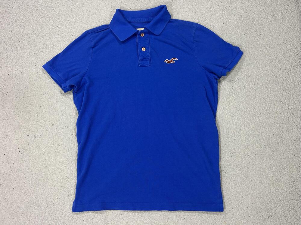 Hollister Polo Shirt Mens XL Blue 100% Cotton Casual Logo Short Sleeve Pique Y2K